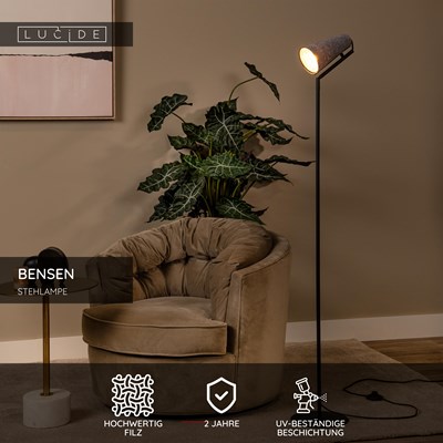 Lucide BENSEN - Stehlampe - 1xE14 - Grau